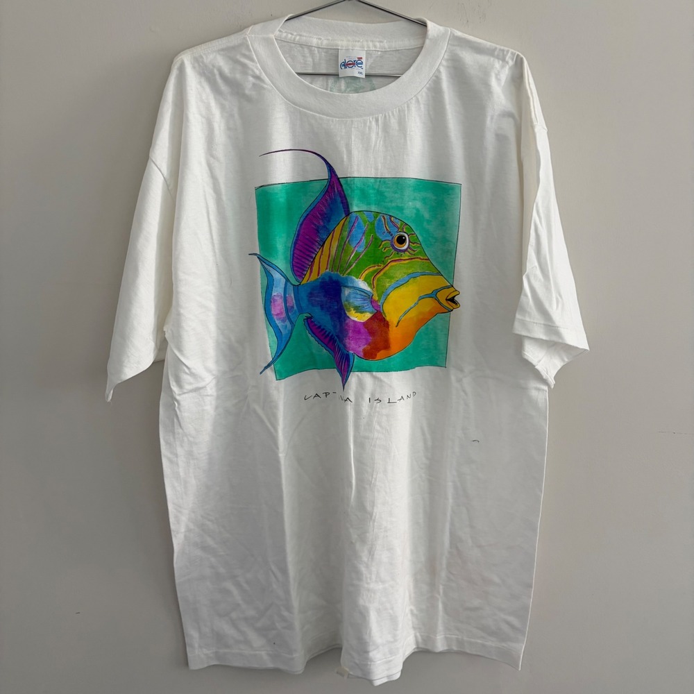 Vintage Alore Captiva Island Fish Graphic T-Shirt White XXL Mens Made in USA